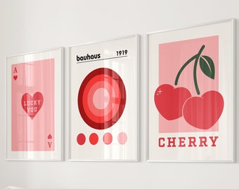 Cherry Lucky You Print, Trendy Wall Art, Funky Art, Bauhaus Print, Trendy Retro Wall Art, Playing Card Poster, , Red Ace Card Poster