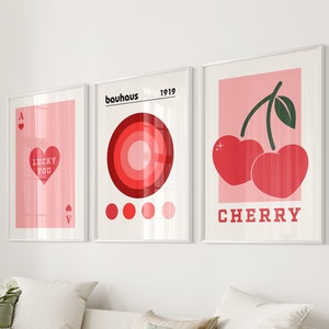 Stampa Cherry Lucky You, Arte murale alla moda, Arte funky, Stampa Bauhaus, Arte murale retrò alla moda, Poster di carte da gioco, Poster di carte Asso rosso
