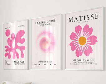 Pink Body Mind Soul Poster, Light Pink Prints, Trendy Posters Set Matisse Prints, Flower Market, Museum Posters, Exhibition Poster, Set of 3