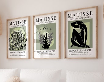 Set van 3 Henri Matisse Print, Green Museum Poster, Exhibition Gallery Wall Art, Vintage Gallery Wall, Digital, Matisse Print Download