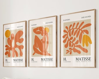 Orange Matisse Print Set of 3 wall art, Henri Matisse Print, Matisse Exhibition Poster, Gallery Wall Set, , Matisse Posters, Matisse Prints,