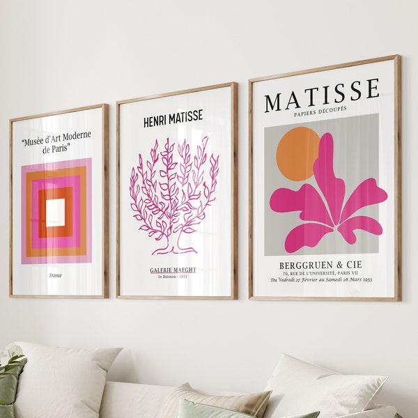 Henri Matisse Set of 3 wall art, Gallery Wall Set, Pink Orange Matisse Print Set, Matisse Posters, Matisse Exhibition Poster, Matisse Prints