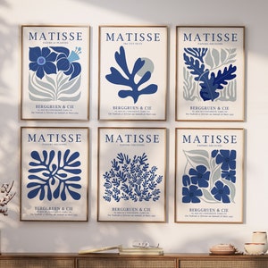 Navy Blue Matisse Print Set of 6, Blue Boho Print, Matisse Poster Set, Navy Blue Wall Art, Trendy Blue Print, Blue Gallery Wall Set