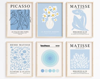 Blaue Galerie Wand Kunst 6er Set, Blumenmarkt Druckset, Galerie Wanddrucke, Matisse Poster, Blumenmarkt, Henri Matisse Druck, Bauhaus