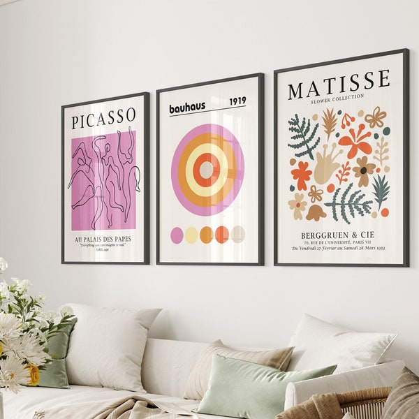 Matisse Print Set, Exhibition Set of 3 Prints, Gallery Wall Set, Museum Poster Set, Flower Market Print, Bauhaus Wall Art, Picasso Poster