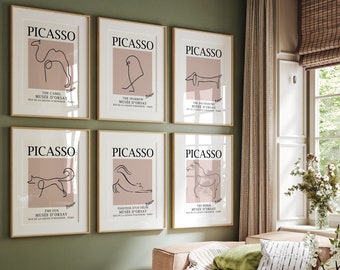 Set of 6 Picasso Animal Poster, Gallery Wall Bundle, Picasso Line Drawing,  Digital Print Set, Picasso Print, Exhibition Poster Set