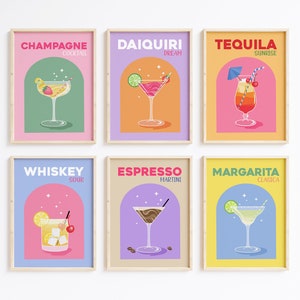 Set van 12 alcoholprints, retro cocktailposter, barkarprint, happy hour kunst aan de muur, kleurrijke galerijmuurset, Aperol Spritz, drankdecor afbeelding 2