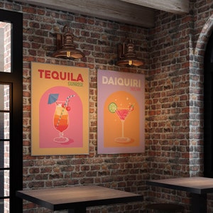 Set van 12 alcoholprints, retro cocktailposter, barkarprint, happy hour kunst aan de muur, kleurrijke galerijmuurset, Aperol Spritz, drankdecor afbeelding 8