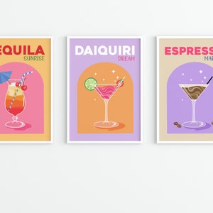 Set van 12 alcoholprints, retro cocktailposter, barkarprint, happy hour kunst aan de muur, kleurrijke galerijmuurset, Aperol Spritz, drankdecor afbeelding 4