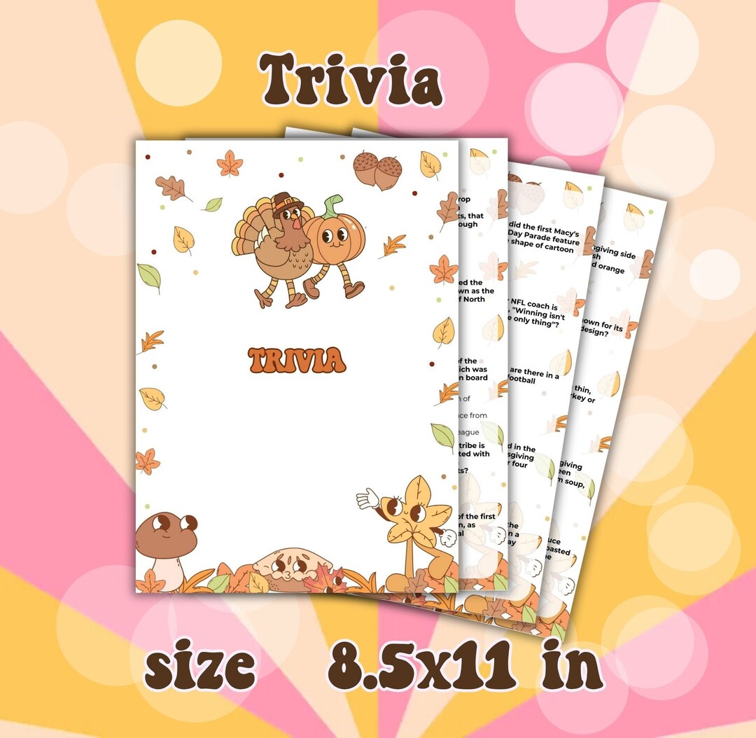 Printable Thanksgiving Trivia for Kids, Groovy Thanksgiving Day Game ...