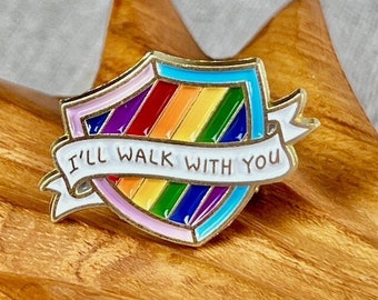 Pin "Caminaré contigo" | Pin de aliado LGBT | Bandera del progreso | Pin del orgullo | Pin de solapa esmaltado | Pin insignia del orgullo | Bandera LGBT | Bandera CSD