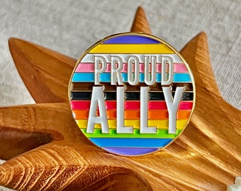Orgulloso aliado | Bandera del progreso | Pin del orgullo | Pin de esmalte | Pin con insignia del orgullo | Bandera LGBT | Bandera del CSD | Ally Pin