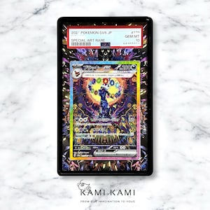 May include: A Pokemon trading card featuring a black and purple creature with a rainbow background. The card is graded GEM MT 10 and is a special art rare card. The card is from the 202/ Pokemon SV6 JP set.
