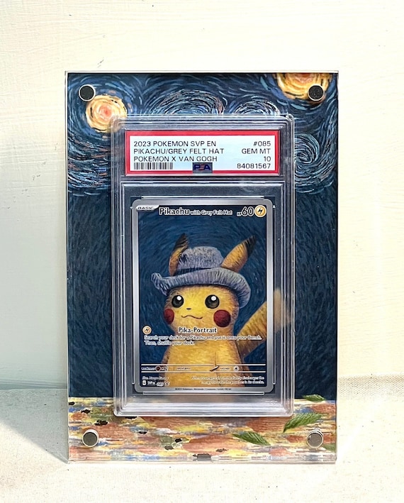 灰色のフェルト帽をかぶったピカチュウ、ゴッホ風拡張アート、PSA鑑定