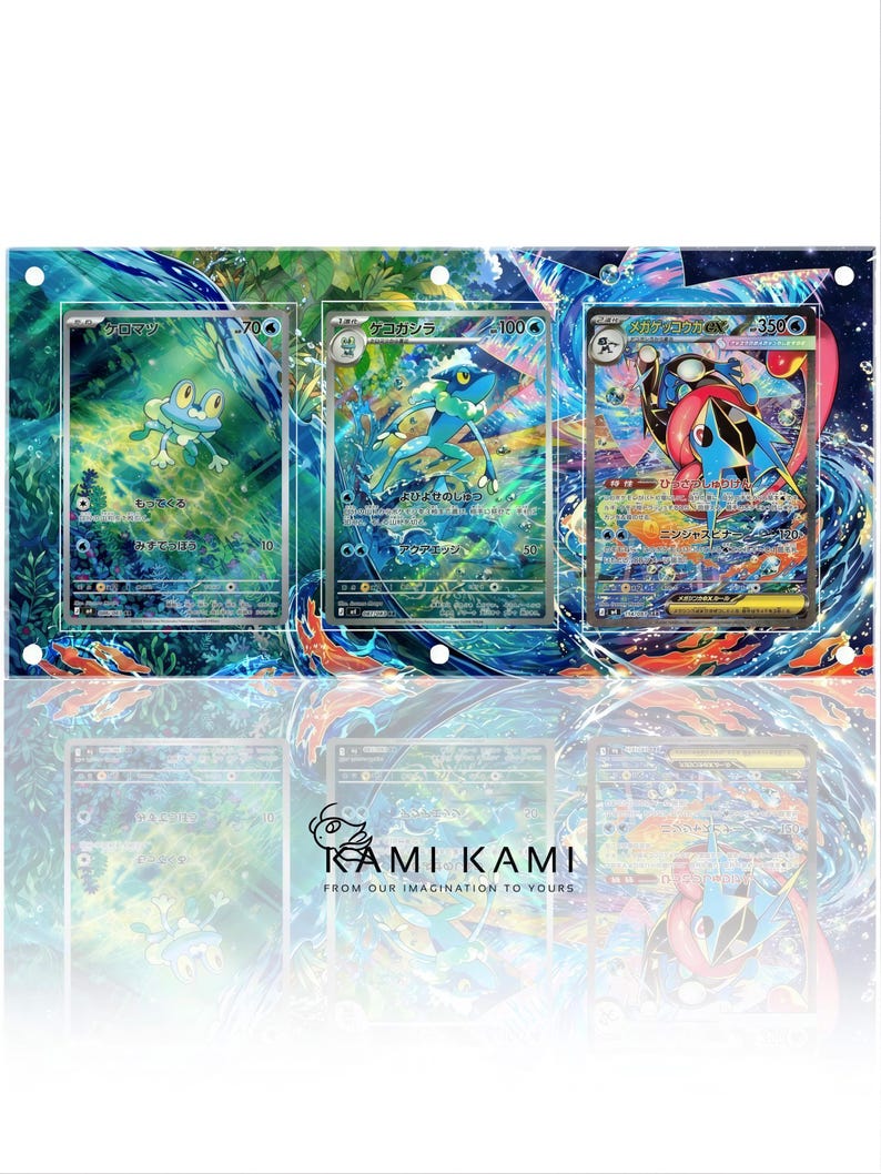 three Pokémon cards with vibrant, colorful designs and unique Pokémon characters.
