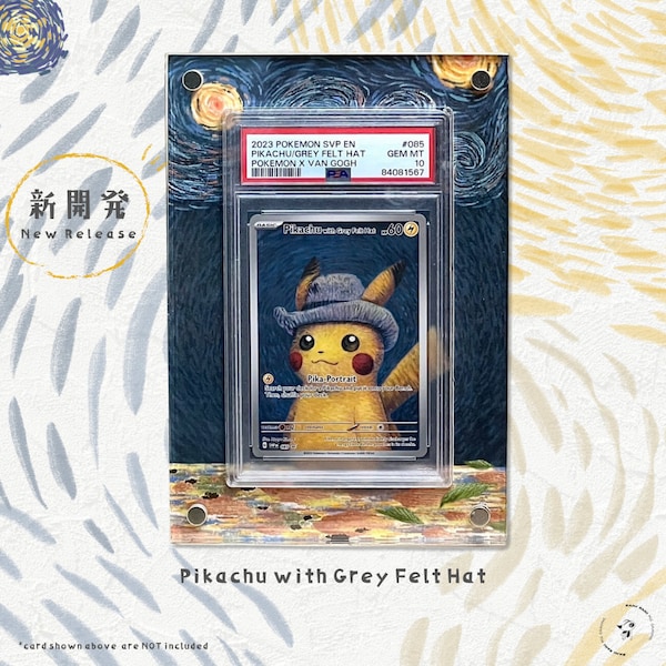 Pikachu avec chapeau en feutre gris Van Gogh personnalisé cadre d'affichage de carte Pokémon dalle PSA