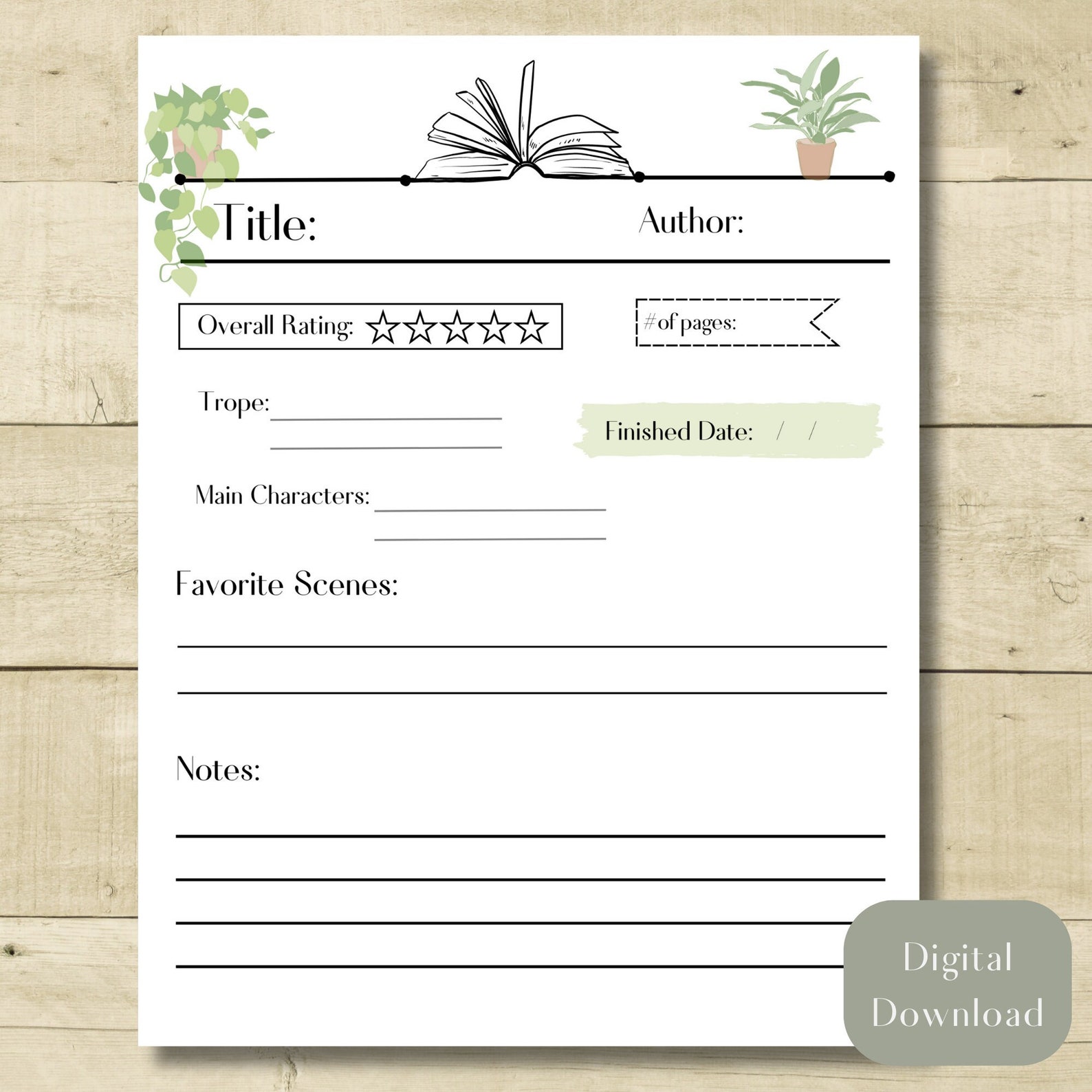 Printable Book Log, Book Detail Tracker, Instant Downloadable Reading ...