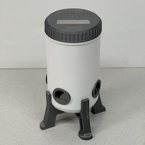 2.6-Quart Quail Feeder with Top Glass Viewing Window – with 4-Feed Saver Ports and Stand