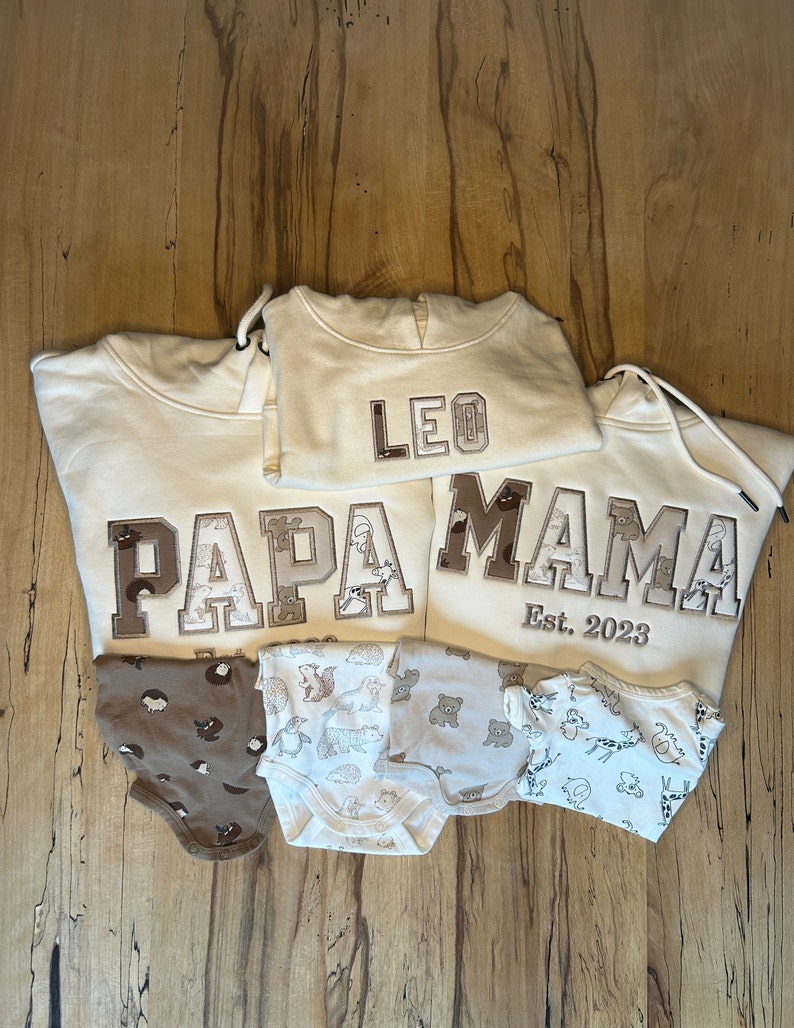 MAMA/PAPA Keepsake-Pullover bestickt mit Babykleidung, personalisierbar, Andenken, Geschenk, Applikation, nachhaltig, ökologisch Bild 4