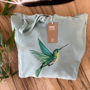 Kapuzensweatshirt bestickt mit Kolibri aus 100% Biobaumwolle, vegan, ökologisch und ethisch, Geschenk, Krafttier, gemütlich für den Herbst Bild 5
