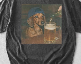 Camiseta divertida de perro salchicha bebiendo cerveza, camiseta gráfica con meme sarcástico y gracioso de perro salchicha, regalo divertido para hombres y mujeres, camiseta