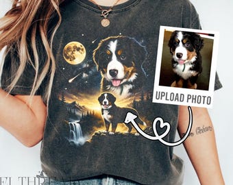 Camiseta personalizada con estampado de perro y luna, camiseta vintage retro de los 90 con gráficos de animales, regalo personalizado para mamás de perros, camiseta Comfort Colors.