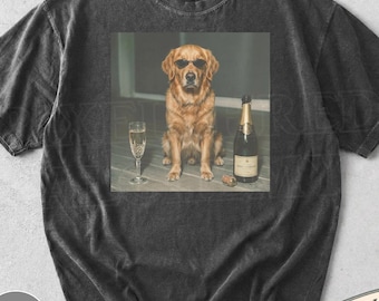 Golden Retriever trinkt Champagner Shirt, Tier Meme T-Shirt, Golden Liebhaber Geschenk, lustiges Hunde-Shirt, Wein-Liebhaber-T-Stück, Hundemama-Geschenk