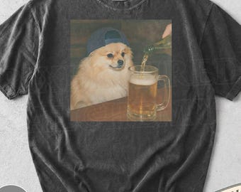 Lustiges Pommern-Trinkenbier-Hemd, dummes sarkastisches Pom-Neuheits-Meme-Grafik-T-Stück, lustiger Hundegeschenk-Männer Frauen, T-Shirt