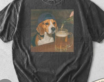 Funny Beagle Drinking Beer Shirt, Silly Sarcastic Beagle Novelty Meme Graphic Tee, Funny Dog Gift Men Women, T-Shirt