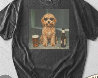 Goldendoodle Drinking Beer Shirt, Silly Sarcastic Doodle Novelty Meme Graphic Tee, Funny Dog Gift Men Women, Dog Lover Gift