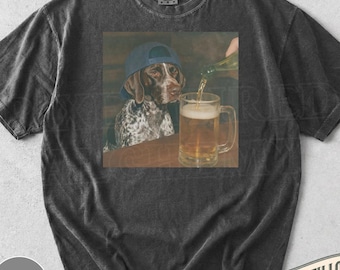 Lustiges deutsches kurzhaariges Pointer trinkt Bier Shirt, Dummes sarkastisches deutsches kurzhaariges Pointer Neuheit Meme Grafik T-Shirt, Hunde Geschenk T-Shirt