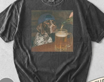 Lustiges deutsches kurzhaariges Zeiger-Trinken-Bier-Hemd, dummes sarkastisches GSP-Neuheits-Meme-Grafik-T-Stück, lustiger Hund Geschenk Männer Frauen, T-Shirt