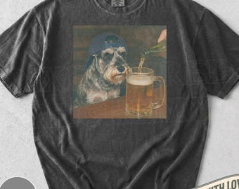 Schnauzer Drinking Beer Shirt, Silly Sarcastic Schnauzer Novelty Meme Graphic Tee, Funny Dog Gift Men Women, T-Shirt