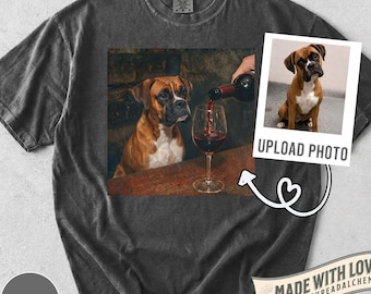 Funny Custom Dog Drinking Wine Shirt, Silly Sarcastic Personalized Photo Novelty Meme Graphic Tee, Funny Dog Gift Men Women, T-Shirt