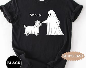 Comfort Colors Cute Ghost Dog Shirt, Boo-P Halloween T-shirt, Funny Dog Lover Shirt, Spooky Season Shirt, Pet Owner Halloween Gift