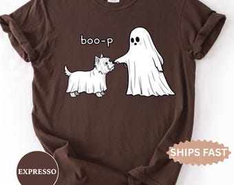 Comfort Colors Cute Ghost Dog Shirt, Boo-P Halloween T-shirt, Funny Dog Lover Shirt, Spooky Season Shirt, Pet Owner Halloween Gift