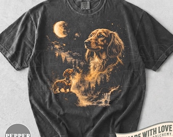 Dachshund Howling Moon Vintage Shirt, Funny 90s Full Moon Weiner Dog Retro Graphic Tee, Dachshund Lover Gift, T-Shirt