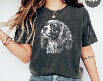 Camiseta con silueta de Cavalier King Charles en colores cómodos, camiseta de Cavalier, regalo para dueño de Cavalier, camiseta para amantes de los perros Cavalier.