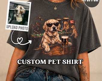 Funny Custom Dog Drinking Beer Shirt, Silly Sarcastic Personalized Photo Novelty Meme Graphic Tee, Funny Dog Gift Men Women, T-Shirt
