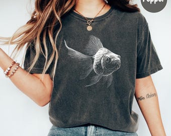 Camiseta Peixinho Dourado - Camiseta Divertida para Donos de Peixes Dourados, Camiseta Fofa para Amantes de Aquários, Presente para Amantes de Peixinhos Dourados, Camiseta para Mães de Peixes