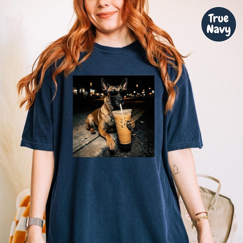 Belgian Malinois Iced Coffee Shirt, Funny Dog Mom Art Tee, Malinois Lover Gift, Comfort Colors T-Shirt image 3
