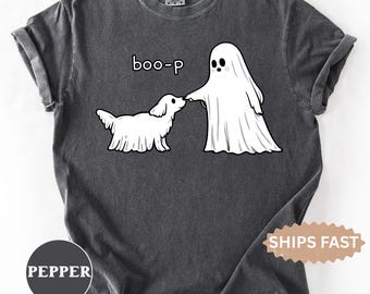 Comfort Colors Cute Ghost Dog Shirt, Boo-P Halloween T-shirt, Funny Dog Lover Shirt, Spooky Season Shirt, Pet Owner Halloween Gift