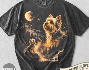 Yorkie Howling Moon vintage shirt, grappig jaren 90 volle maan Yorkshire Terrier retro graphic T-shirt, Yorkie minnaar cadeau, T-shirt