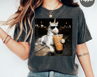 Unicorn Iced Coffee Shirt, Funny Magical Graphic Tee, Unicorn Lover Gift, Comfort Colors T-Shirt