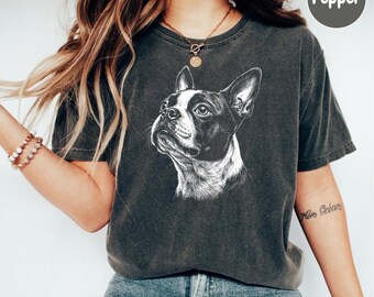 Camiseta con silueta de Boston Terrier en colores cómodos, camiseta de Boston Terrier, regalo para dueños de Boston Terrier, camiseta para amantes de los perros Boston Terrier
