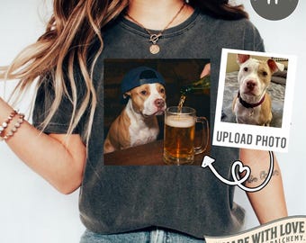 Funny Custom Dog Drinking Beer Shirt, Silly Sarcastic Personalized Photo Novelty Meme Graphic Tee, Funny Dog Gift Men Women, T-Shirt