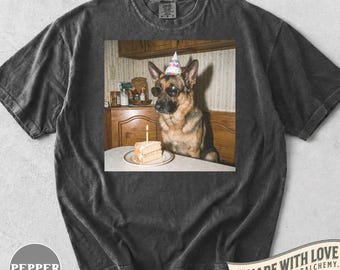 Grappig T-shirt voor een verjaardag met een Duitse Herder, retro feestshirt voor honden, cadeau voor GSD-liefhebbers, schattige kleding voor hondenmoeders, cadeau voor huisdiereigenaren