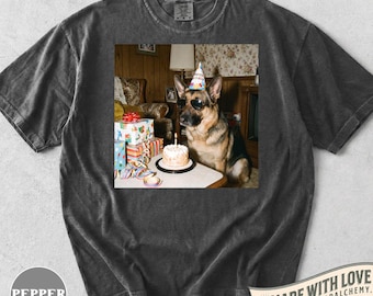 Grappig T-shirt voor een verjaardag met een Duitse Herder, retro feestshirt voor honden, cadeau voor GSD-liefhebbers, schattige kleding voor hondenmoeders, cadeau voor huisdiereigenaren