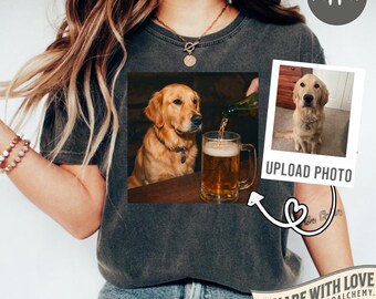 Lustiges kundenspezifisches Hundetrinkendes Bier-Hemd, albernes sarkastisches personalisiertes Foto-Neuheits-Meme-Grafik-T-Stück, lustiges Hundegeschenk-Männer Frauen, T-Shirt
