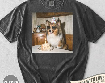 Grappig T-shirt voor een verjaardag met een Shetland Sheepdog, retro feestshirt voor honden, cadeau voor Sheltie-liefhebbers, schattige kleding voor hondenmoeders, cadeau voor huisdiereigenaren